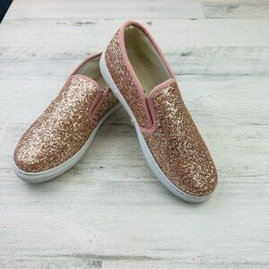 Anna rose gold champagne glitter slip on size 7